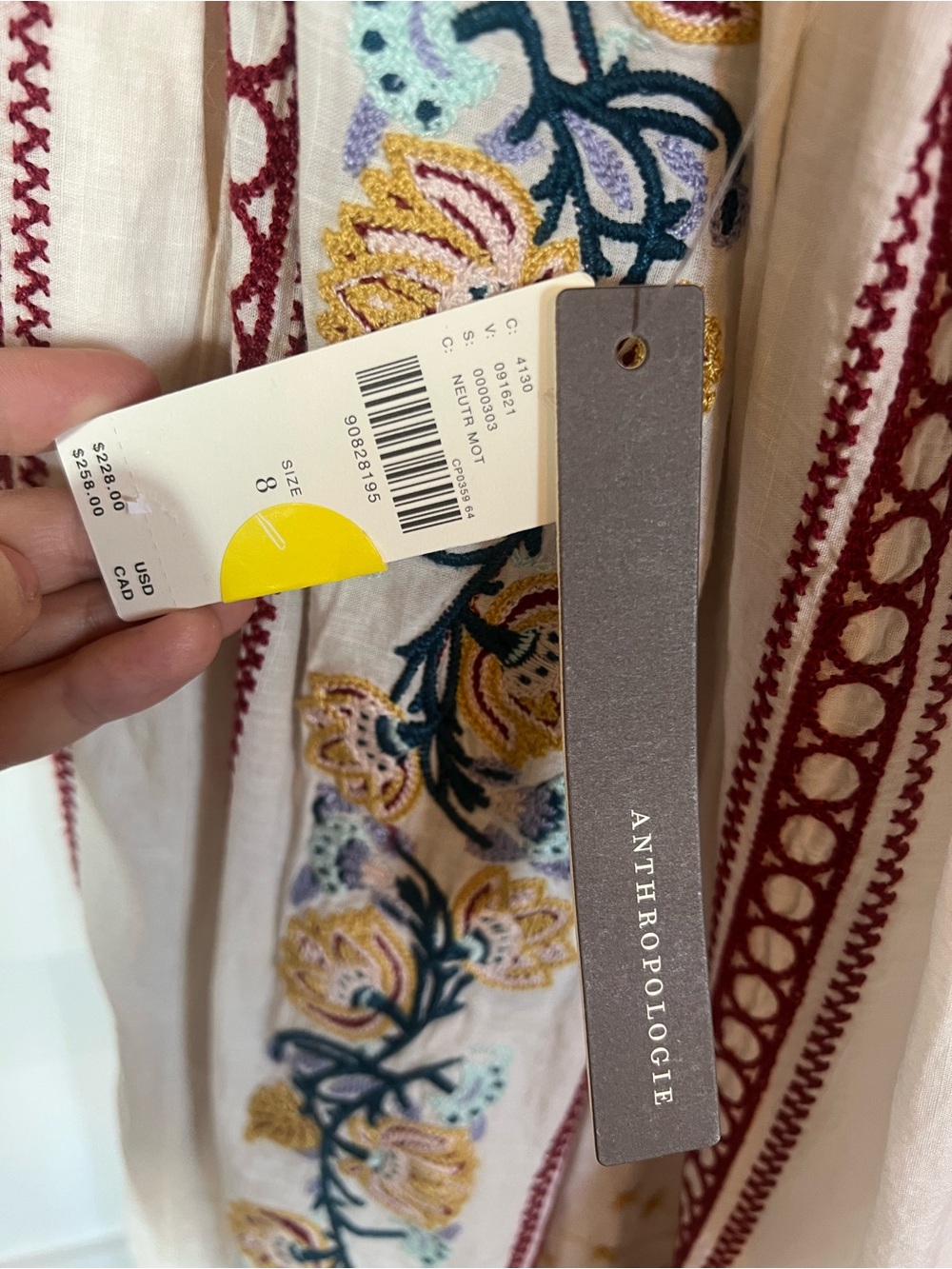 Anthropologie Cream Maxi Dress with Multicolor Floral Embroidery - Picture 3 of 4